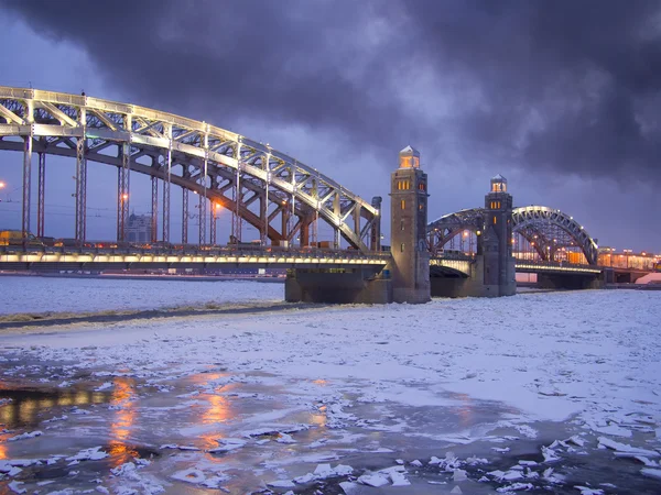 stock image Bolsheokhtinsky Bridge through the Neva River in St. Petersburg.