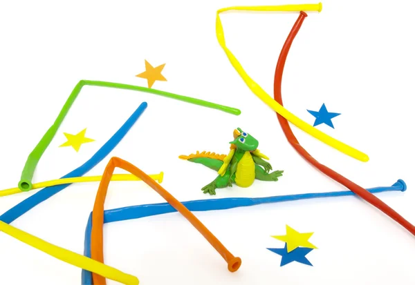 The New Year's dragon is made of plasticine. The child`s creatio — Stock Photo, Image