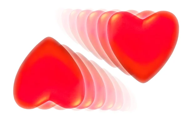 Két sorozat halványuló csökkenő piros szívek. — Stock Fotó