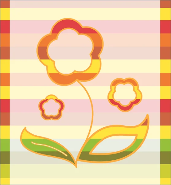 Flowers with a stalk and leaves on a color striped background. V — Stock Vector