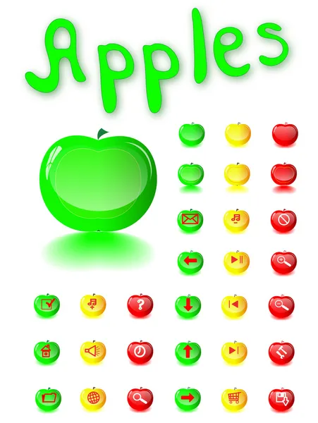 Γυαλί ένα κουμπί web με τη μορφή των μήλων. διάνυσμα. — Διανυσματικό Αρχείο