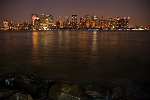 曼哈顿城市夜间景观 — 图库照片