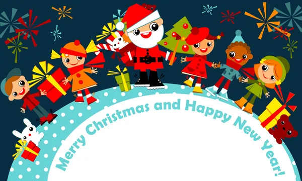 Christmas greeting card with kids — Stock Vector