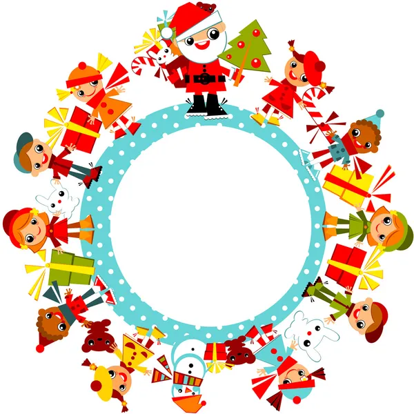 Christmas background. childs on planet — Stock Vector