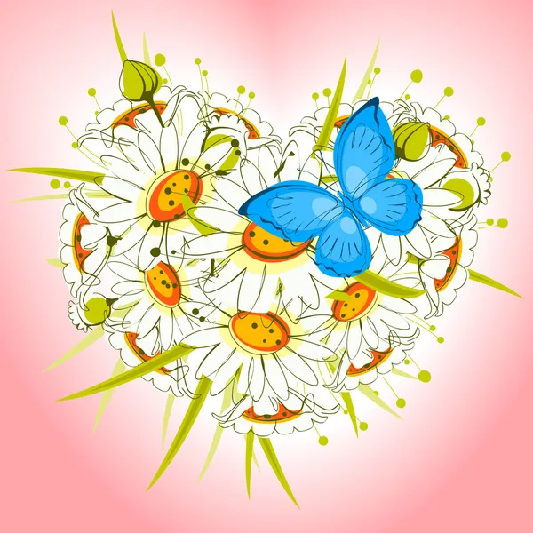 Αγίου Βαλεντίνου καρδιά λουλούδι. Μαργαρίτες — Διανυσματικό Αρχείο