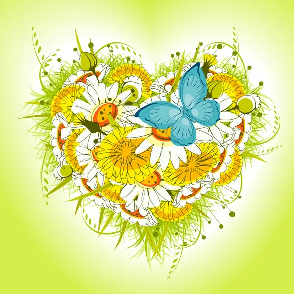 Αγίου Βαλεντίνου καρδιά λουλούδι. μαργαρίτες και πικραλίδες — Διανυσματικό Αρχείο