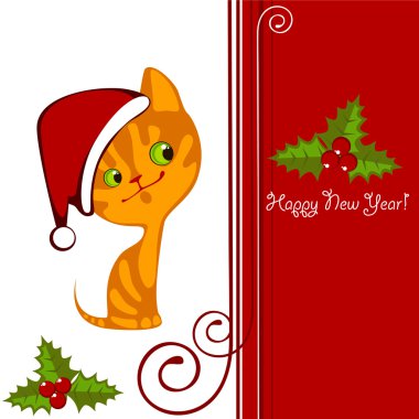 Kitten in a christmas Hat clipart