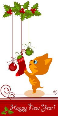 Kitten with New Year's toys clipart