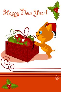 Kitten and Christmas toys clipart