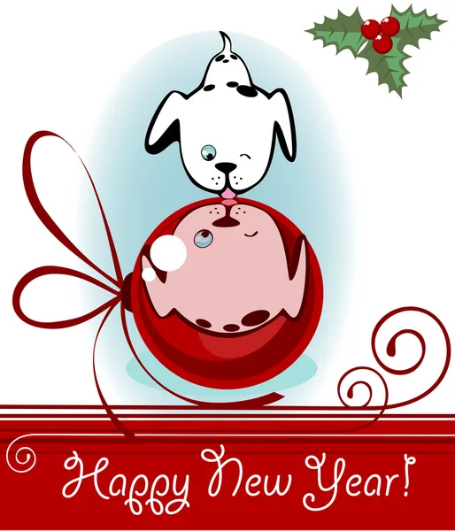 Puppy and christmas ball — Stock Vector