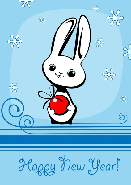 Rabbit with christmas ball — Stock Vector