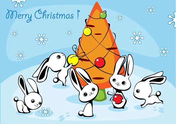 Christmas hares and tree — Stock Vector