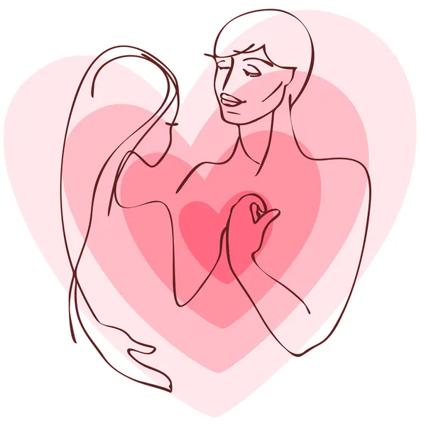 Silhouette Paar mit Herz — Stockvektor