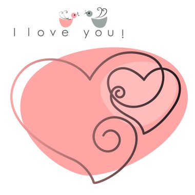 Valentine card. two hearts with birds clipart