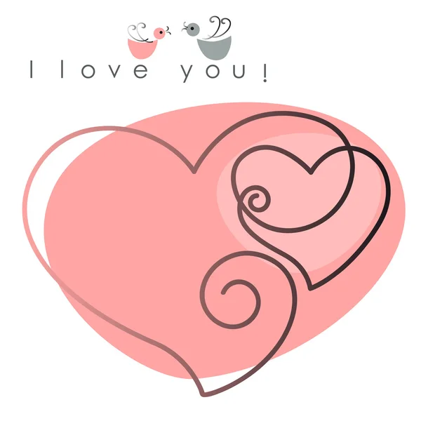Sevgililer günü kartı. kuşlar ile iki kalp — Stok Vektör