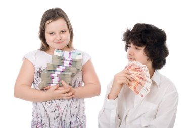 Boy and girl with money clipart