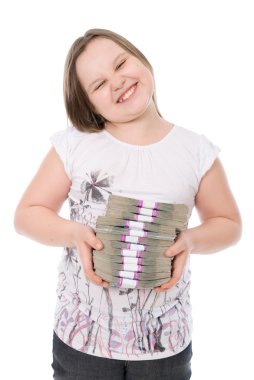 The girl holds a batch of money clipart