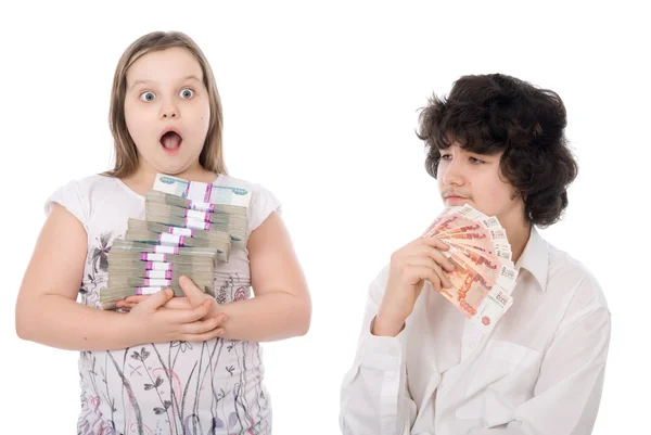 Boy and girl with money — Stock Photo, Image