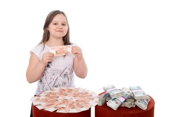 Dívka ukazuje peníze — Stock fotografie