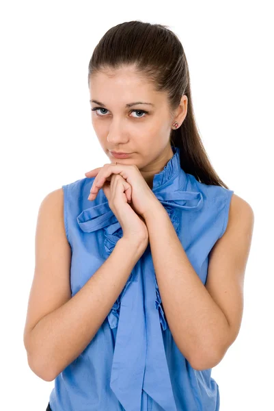 Beautiful girl pressed hands to a chin — Stock Photo, Image