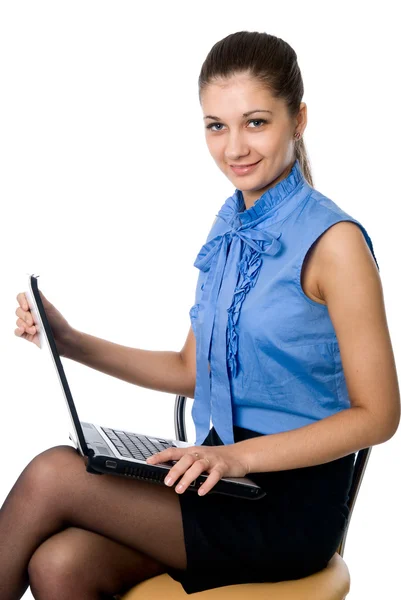 Portrait of a beautiful young girl with laptop computer — Stock Photo, Image