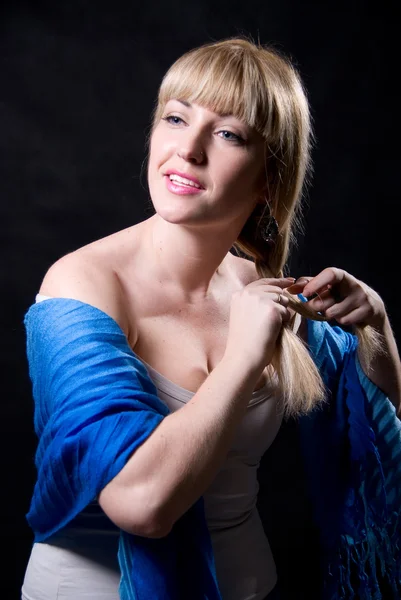 Portrait of beautiful blonde braiding a plait — Stock Photo, Image