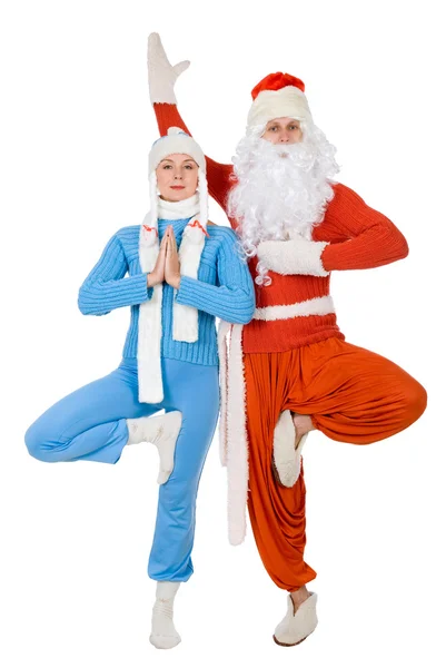 Papai Noel e a Donzela da Neve do ioga — Fotografia de Stock