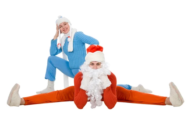 Santa Claus and the Snow Maiden of yoga — Stock Photo, Image