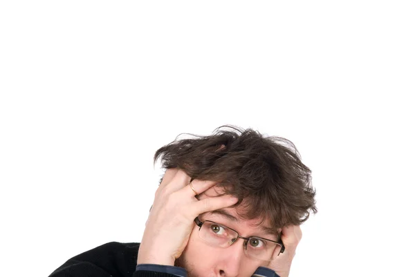 The man wearing spectacles is afraid — Stock Photo, Image