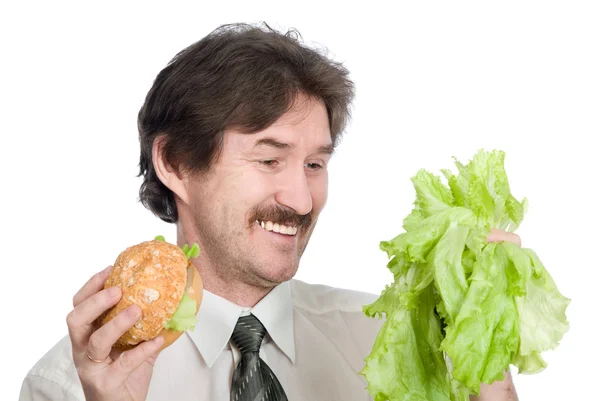 De man heeft gekozen salade — Stockfoto