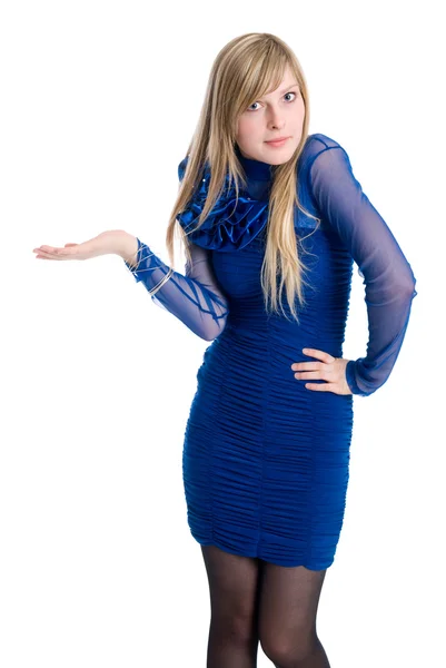 Shocked or surpised young woman with long blond hair — Stock Photo, Image