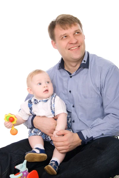 Portrait of a beautiful happy father and the little cute baby Stock Picture