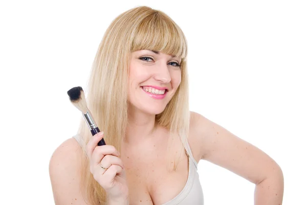 Donna sorridente attraente una spazzola per la persona — Foto Stock