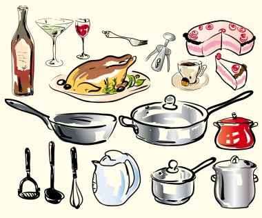 Kitchen vare accessories and some food clipart