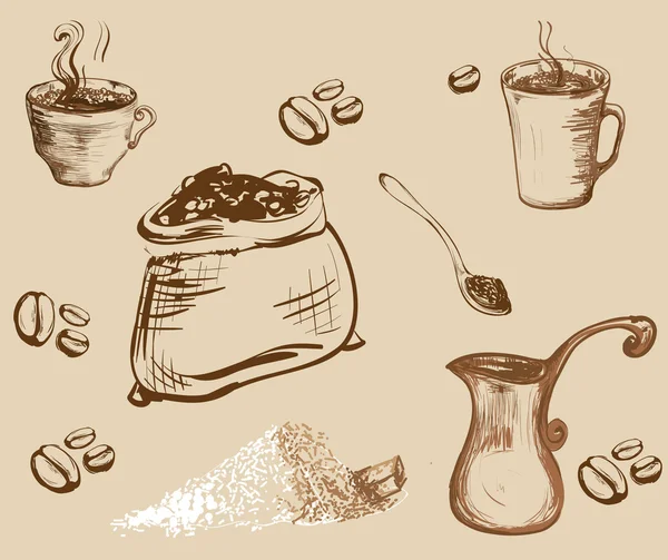 Set Kaffee-Zubehör Grafische Illustration — Stockvektor