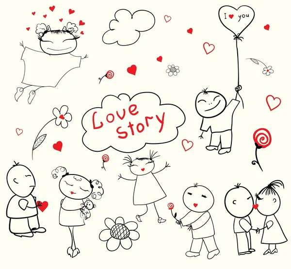 Sevgililer Günü aşk hikayesi — Stok Vektör