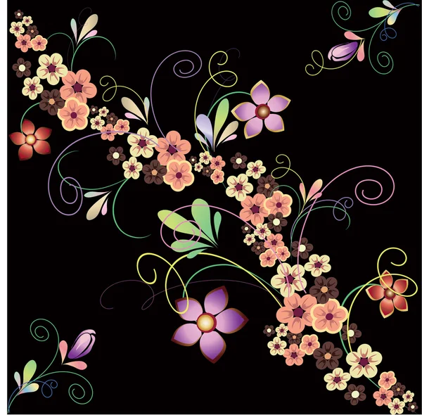 Blommor på en svart bakgrund Stockillustration