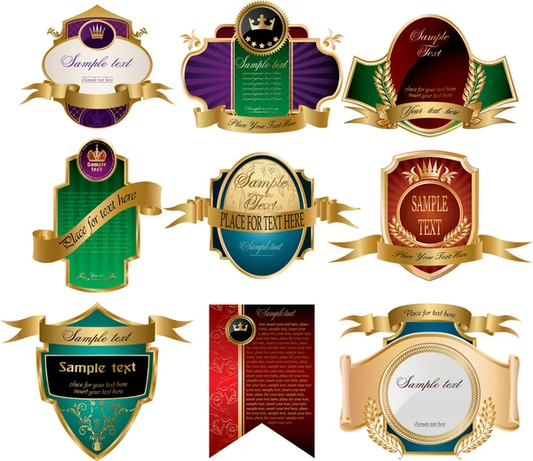 Coleção de etiquetas ornamentadas douradas Gráficos Vetores