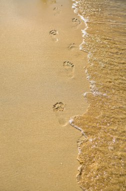 Foot steps on the the tropic beach clipart