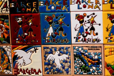 A collection of small square fridge magnets from Spain, Barcelona clipart