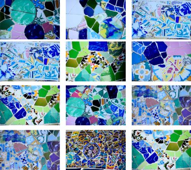 Gaudi mosaic postcard, different pieces clipart