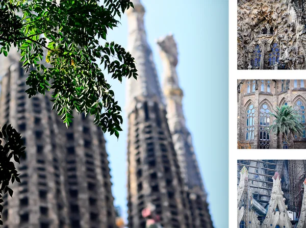 Sagrada familia kilise kartpostal, farklı parçaları — Stok fotoğraf