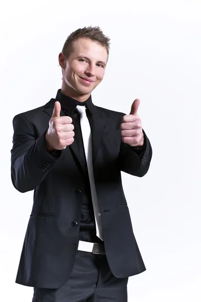 Young and beautiful man making ok sign with both hands — Stock Photo, Image