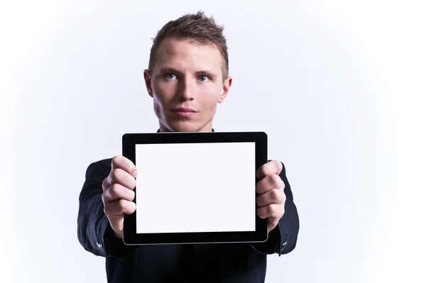 stock image Businessman holding blank digital tablet with clipping path for