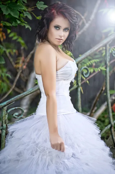 Cute woman wearing wedding dress — Stock Photo, Image