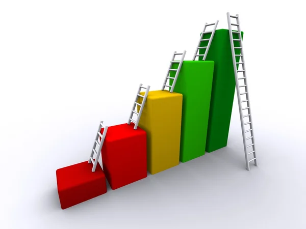 3D rendered color bar graph with ladder — Stock Photo, Image
