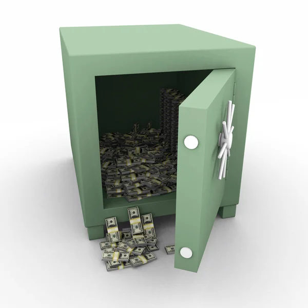 3D rendered isolated safe with money — Stock Photo, Image