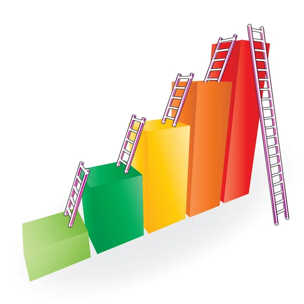 Gráfico de barras de color Vector 3D con escaleras — Vector de stock