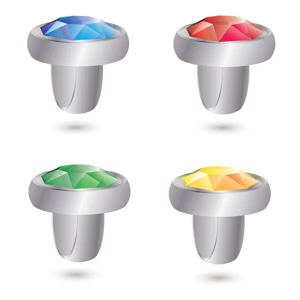 Vektor isolierte Silberringe mit farbigen Edelsteinen — Stockvektor