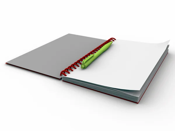 Cuaderno 3D aislado con bolígrafo —  Fotos de Stock